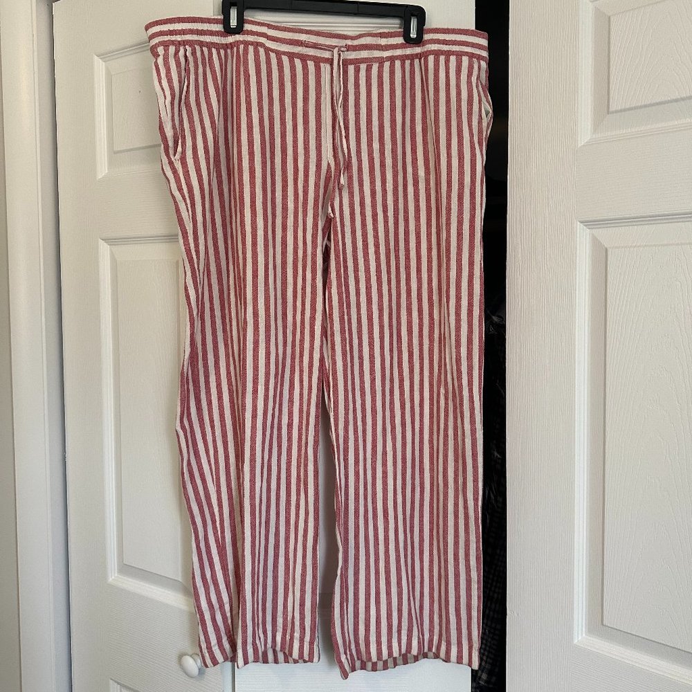 Drawsting Linen Pants - Red and White Stripe